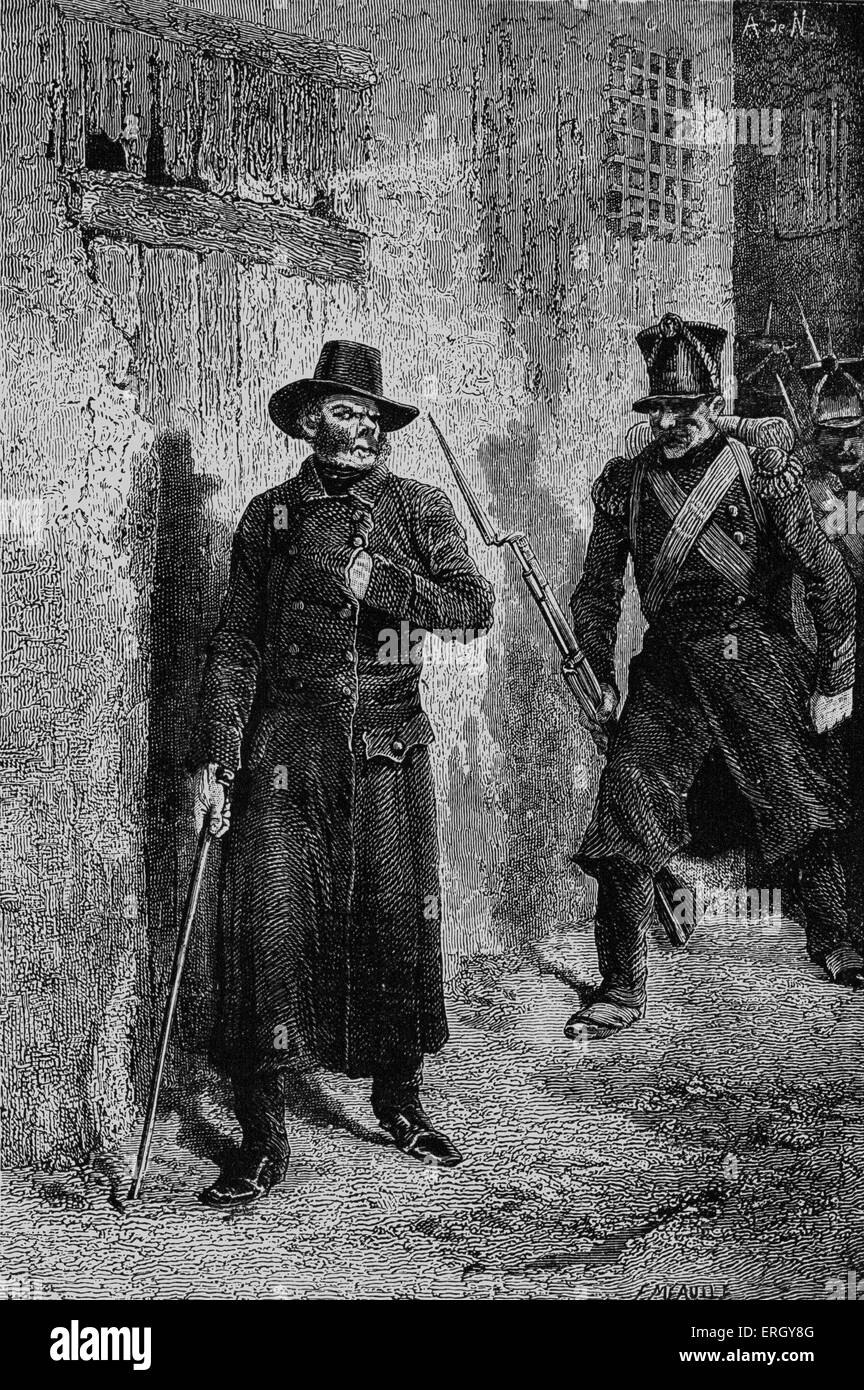 Les Miserables di Victor Hugo. Pubblicato per la prima volta 1862. Illustrazione originale da Emile Bayard. La didascalia recita: Javert sulla caccia. Foto Stock