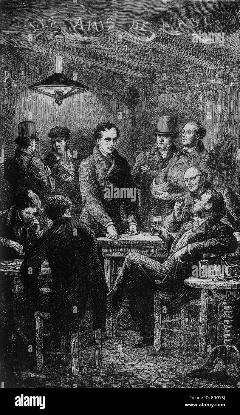 Les Miserables di Victor Hugo. Pubblicato per la prima volta 1862. Illustrazione originale da Emile Bayard. La didascalia recita: Gli amici di un Foto Stock