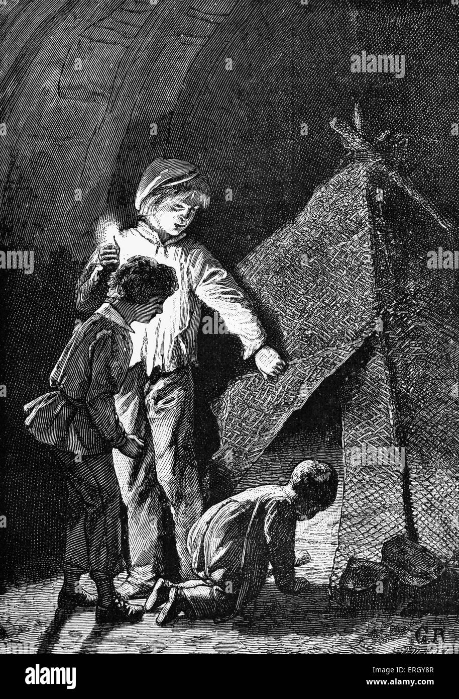 Les Miserables di Victor Hugo. Pubblicato per la prima volta 1862. Illustrazione originale da Emile Bayard. La didascalia recita: Poco gavroche. Foto Stock