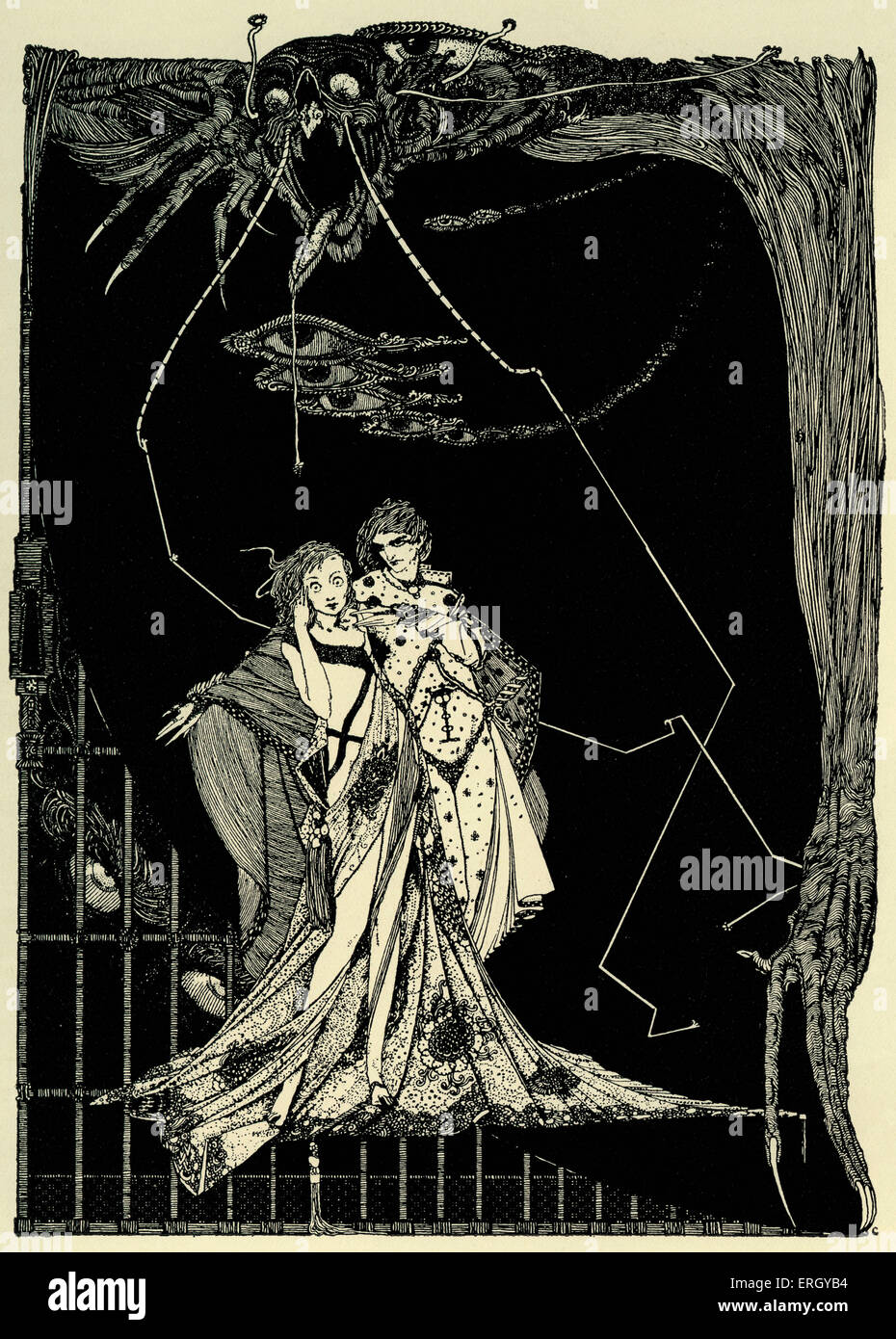 Faust di Johann Wolfgang von Goethe. Illustrazione di Harry Clarke. La didascalia recita: "non la morte in agguato senza?' HC, irlandese Foto Stock