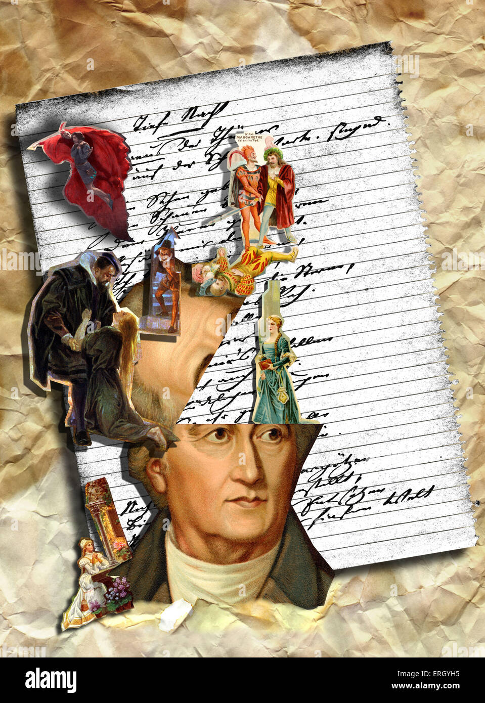 Johann Wolfgang Goethe, collage e compilazione del grafico. Da Oscar Vila Nieto . Poeta tedesco, romanziere, drammaturgo, e Foto Stock