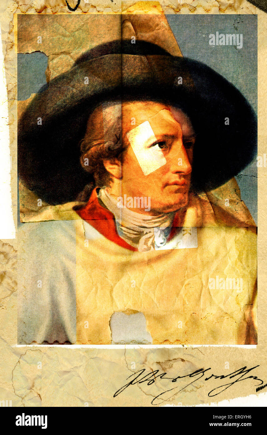Johann Wolfgang Goethe, collage e compilazione del grafico. Da Oscar Vila Nieto . Poeta tedesco, romanziere, drammaturgo, e Foto Stock