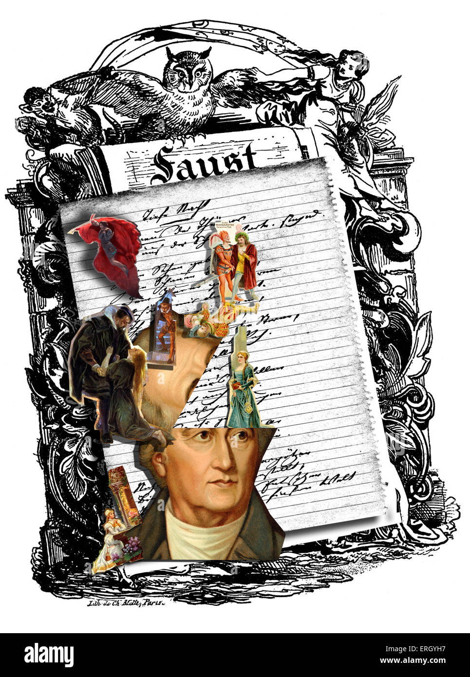 Johann Wolfgang Goethe, collage e compilazione del grafico. Da Oscar Vila Nieto . Poeta tedesco, romanziere, drammaturgo, e Foto Stock