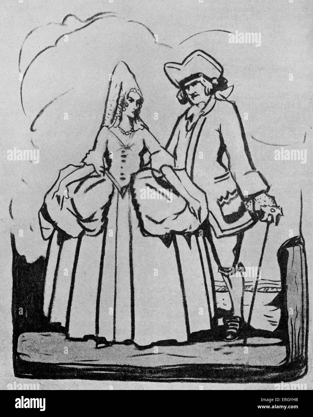 Il Duenna di Richard Brinsley Sheridan, disegno da George Sheringham. RBS, drammaturgo irlandese e statista Whig: 30 Ottobre 1751 - 7 luglio 1816. GS, artista britannico: 13 Novembre 1884 - 11 novembre 1937. Foto Stock