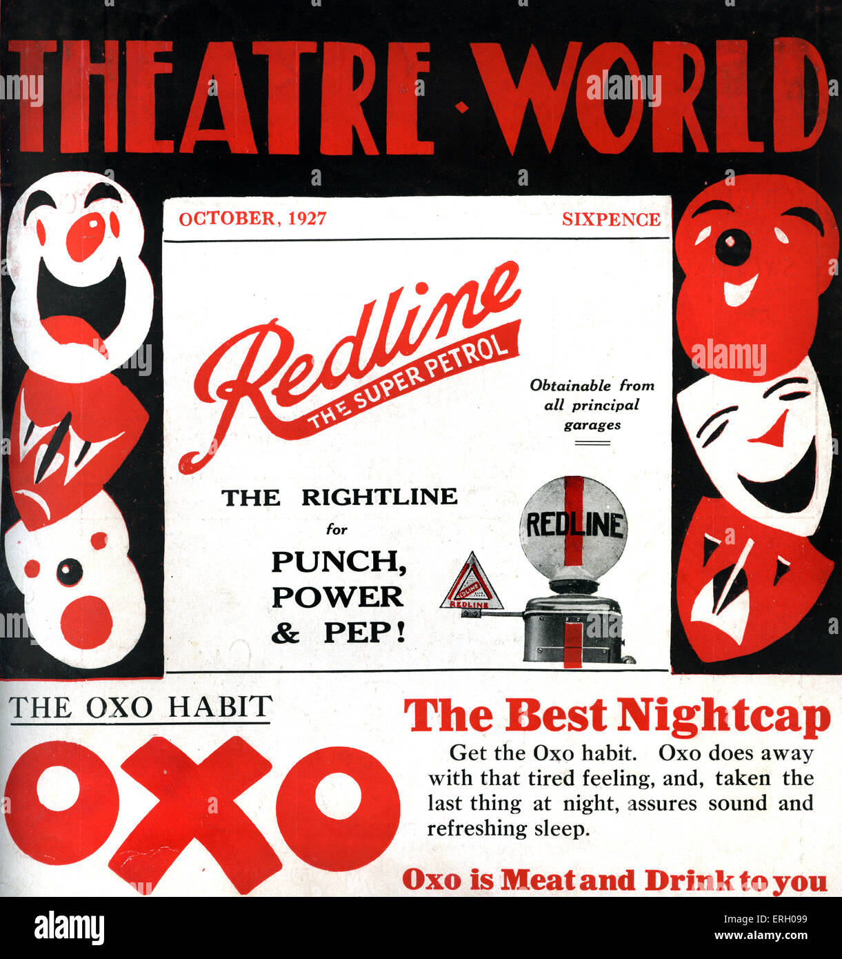 Teatro copertura mondiale Ottobre 1927. La commedia e la tragedia maschere. Foto Stock