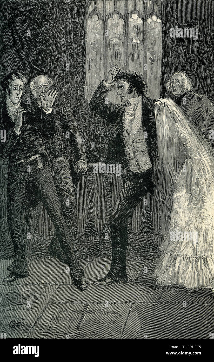 Jane Eyre di Charlotte Brontë. La didascalia recita: "Ed egli agitata, sollevato il suo braccio forte." (annuncio ad un matrimonio a Jane che Mr Foto Stock