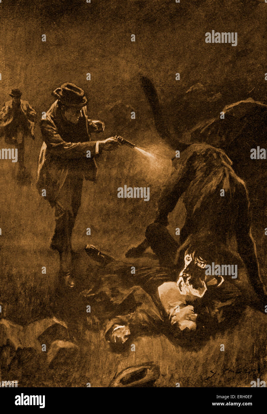 Il Segugio del Baskervilles, un'altra avventura di Sherlock Holmes da A. Conan Doyle. La didascalia recita: "Holmes svuotato cinque Foto Stock