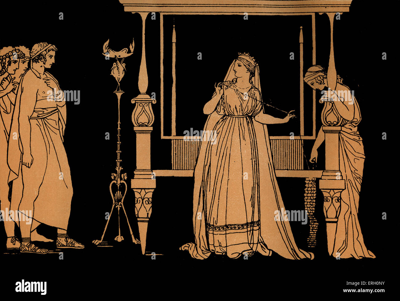 Omero, l'Odissea. La didascalia recita: Penelope sorpreso dalla pretendenti. Omero, cieco poeta greco, c. 800 - 600 a.e.v., guerra di Troia, Foto Stock