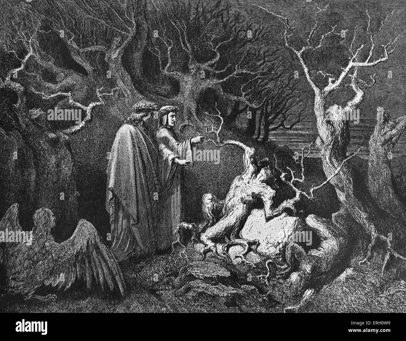 Dante di purgatorio, parte della sua Divina Commedia. Disegno di Gustave Doré. Didascalia: e dritto il tronco ha esclamato, "Perché pluck'st Foto Stock