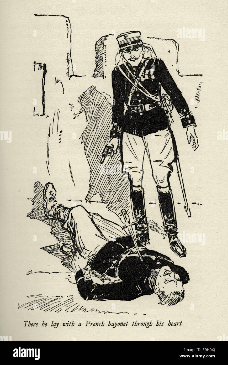 Beau Geste di P.C. Scricciolo, pubblicato per la prima volta nel 1924. Didascalia: vi si coricò con una baionetta francese attraverso il suo cuore. Illustrazione da Helen Mckie. Autore britannico, 1875-1941. Foto Stock