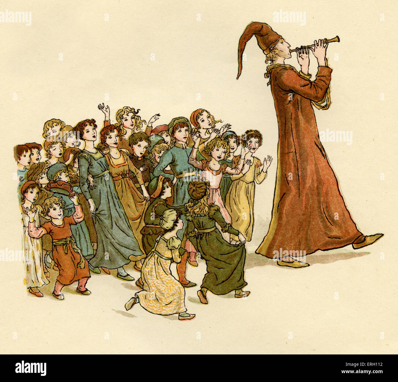 Il Pifferaio di Hamelin: 'La meravigliosa musica con grida e risate'. Illustrazione di Kate Greenaway, 1888. KG: inglese Foto Stock