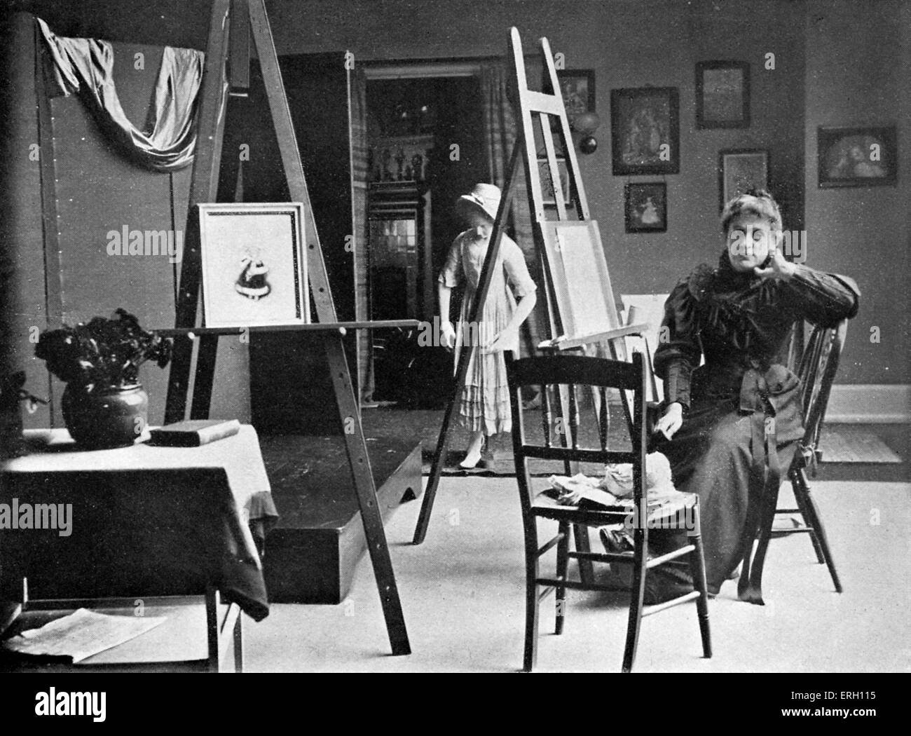 Kate Greenaway nel suo studio, 1885. KG: Inglese libro per bambini illustratore e scrittore, 17 marzo 1846 - 6 Novembre, 1901. Foto Stock