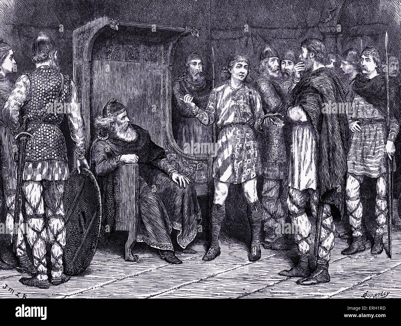 Il Re Lear (ATTO I Scena 4) Play by William Shakespeare. Lear, Kent e sciocco. "Fool: permettetemi di noleggio lui troppo, ecco il mio coxcomb.". Foto Stock