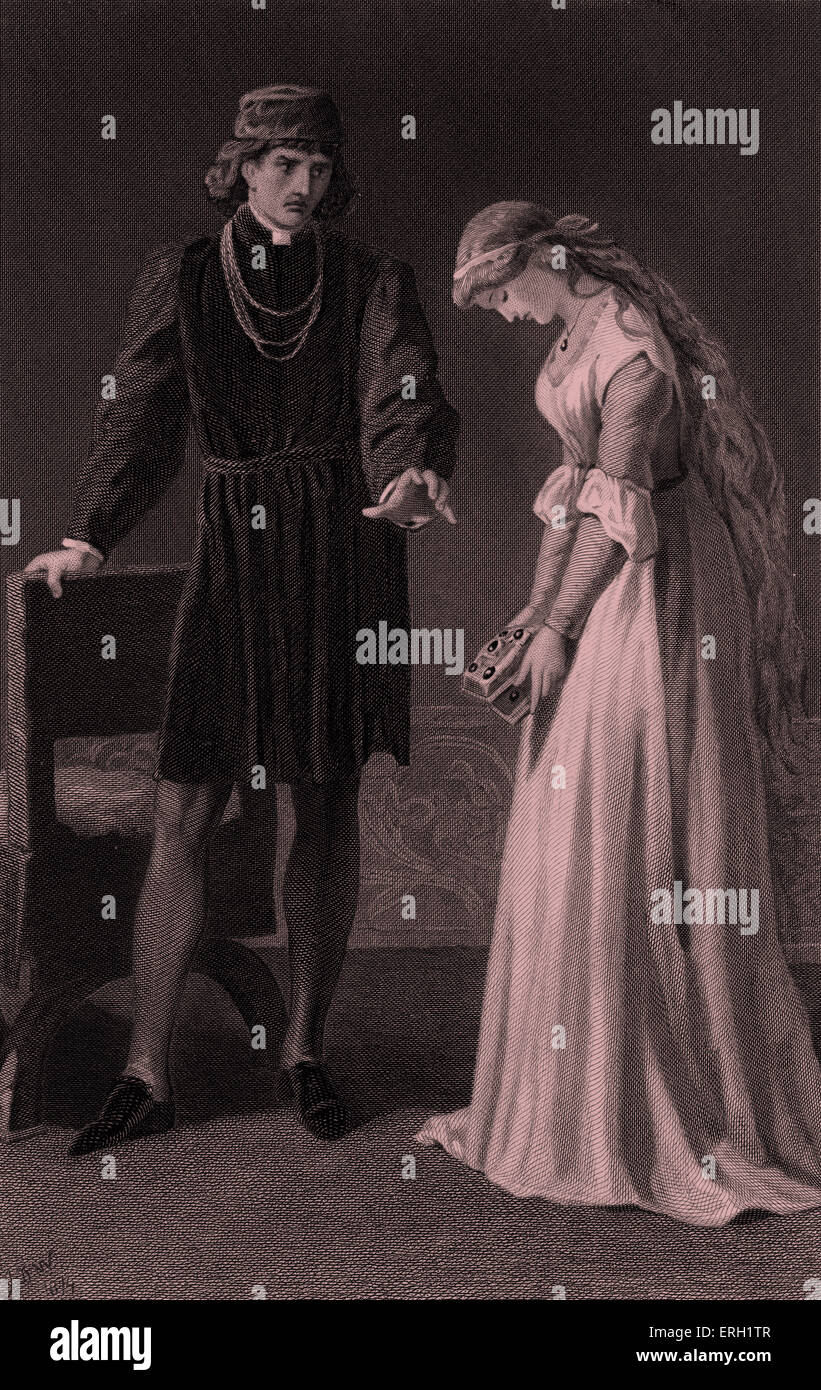 Casale, atto III, scena 1), Play by William Shakespeare. Amleto e Ofelia. ' Amleto: 'ho amato voi non  Ofelia:  Mi è stato il più ingannato.''  dipinta da J D Watson, incisi