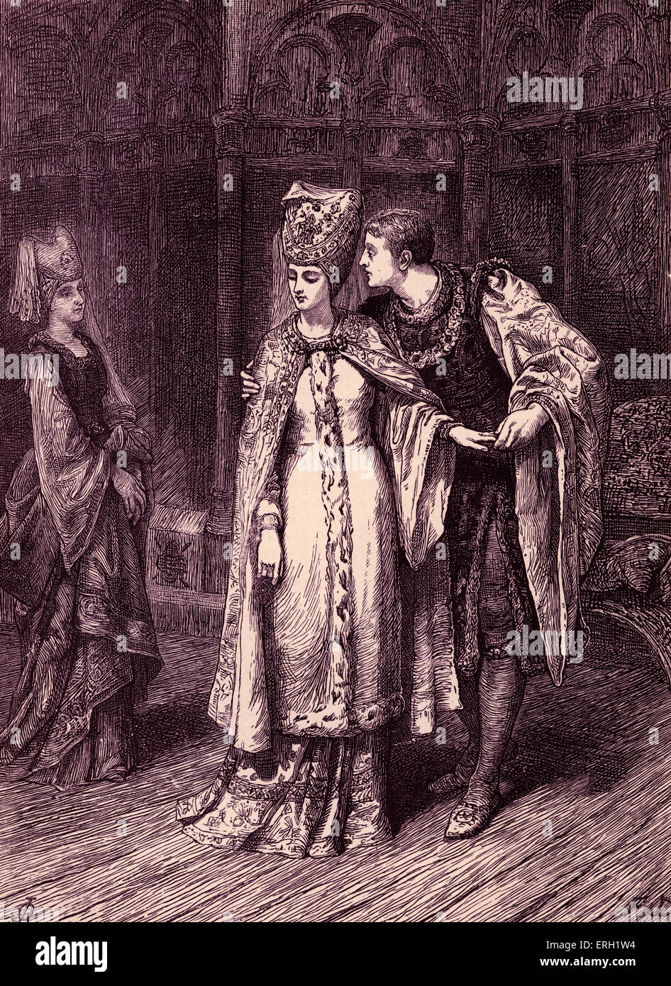 Enrico V (Atto V, scena 2), Play by William Shakespeare. Enrico V e Katherine della Francia. "Re Henry: O Kate, Nizza curtsy doganale Foto Stock