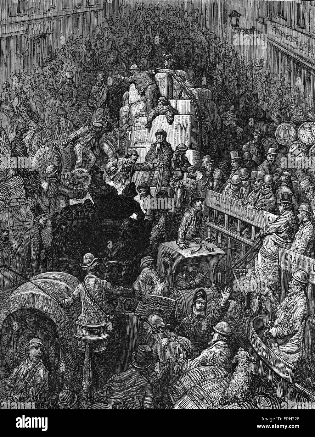 Una città in stile vittoriano tariffa completa - Londra nel XIX secolo. Incisione di Gustave Doré, da 'London, un pellegrinaggio, da Gustave Doré Foto Stock