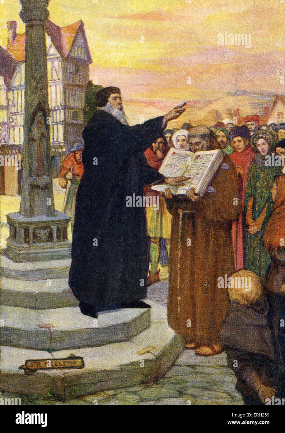 John Wycliffe predicazione. La didascalia recita: 'espulsi dall'Università, Wyclef andò nel paese e vi ha scritto e Foto Stock