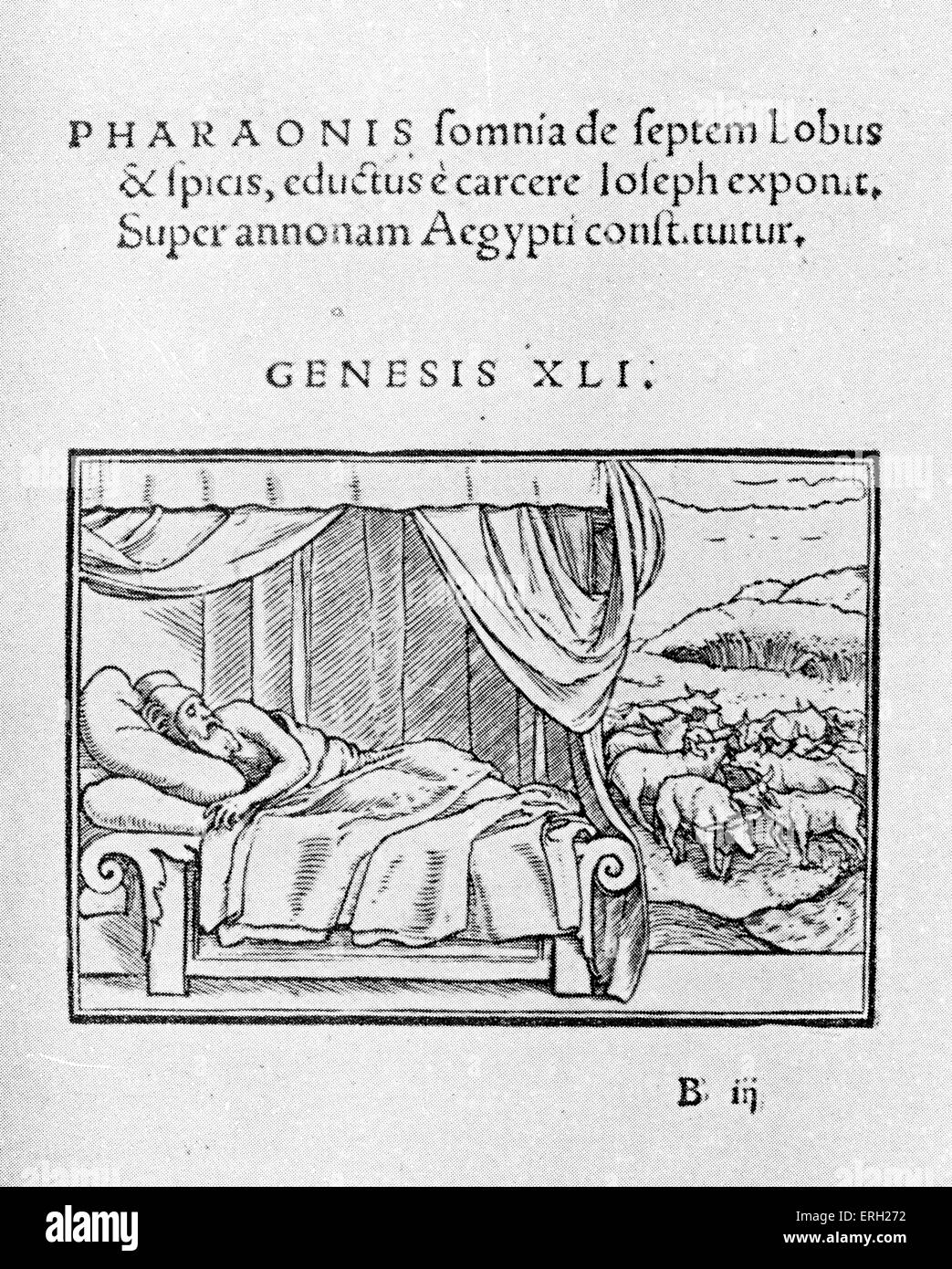 Del faraone sogno di sette lean e sette vacche grasse. Xilografia da Luetelburger dopo Holbein. Da Historiarum veteris instrumenti Foto Stock