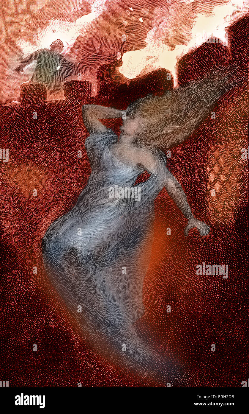 Jane Eyre di Charlotte Brontë. La didascalia recita: 'allora signor Rochester era a casa quando l'incendio scoppiato ." (donna bruciando). Foto Stock