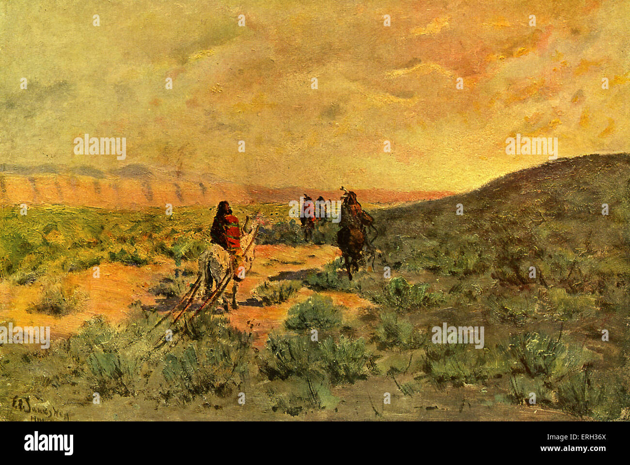 Movimento Navahos Camp - mostra il popolo nomade dei Nativi Americani tribù Navaho a cavallo. c. 1901. Illustrazione di Foto Stock