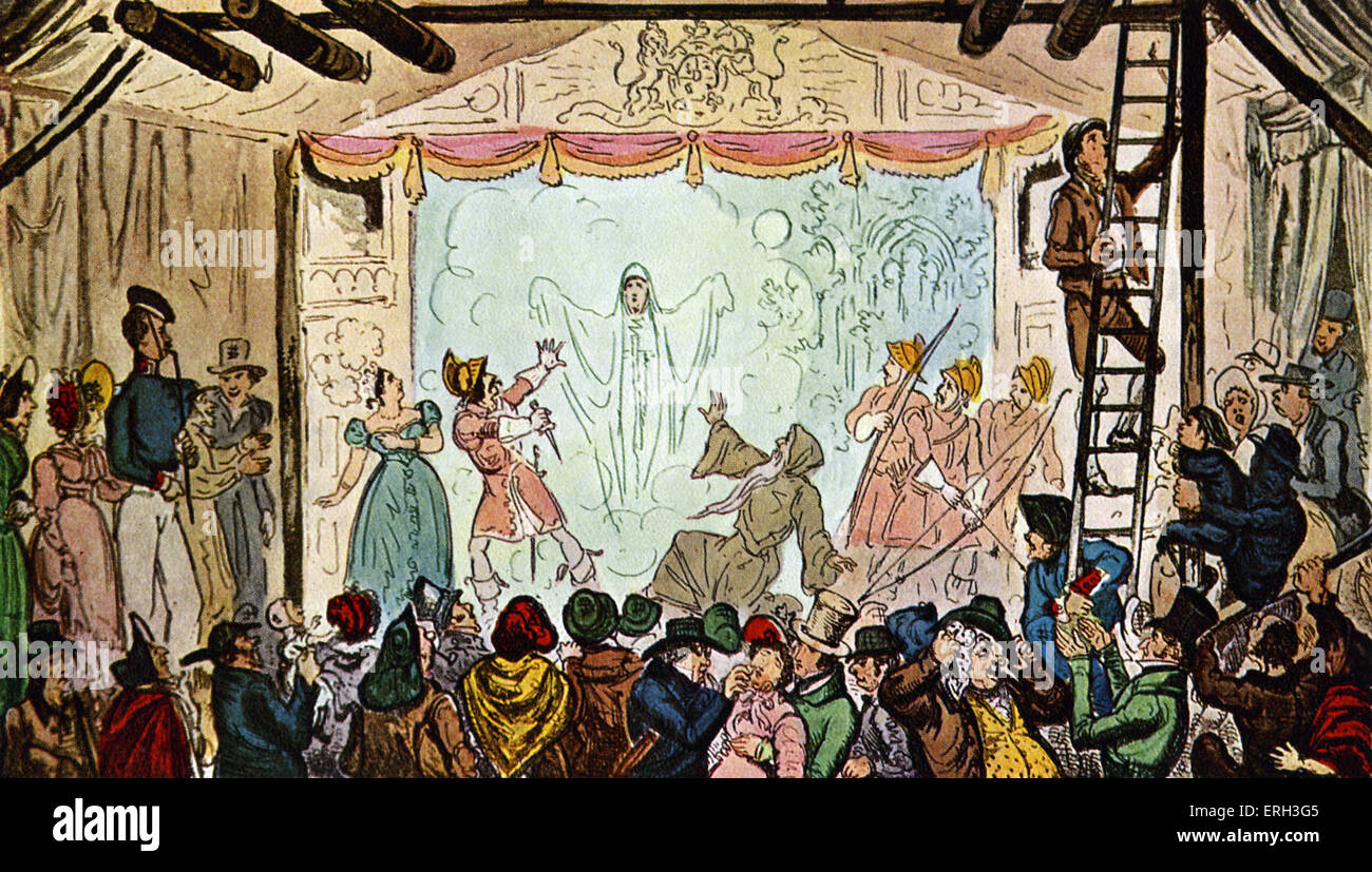 Bartolomeo fiera come visto dal di dentro durante una performance a una grande folla. Incisione di R Cruikshank del diciannovesimo secolo. Foto Stock