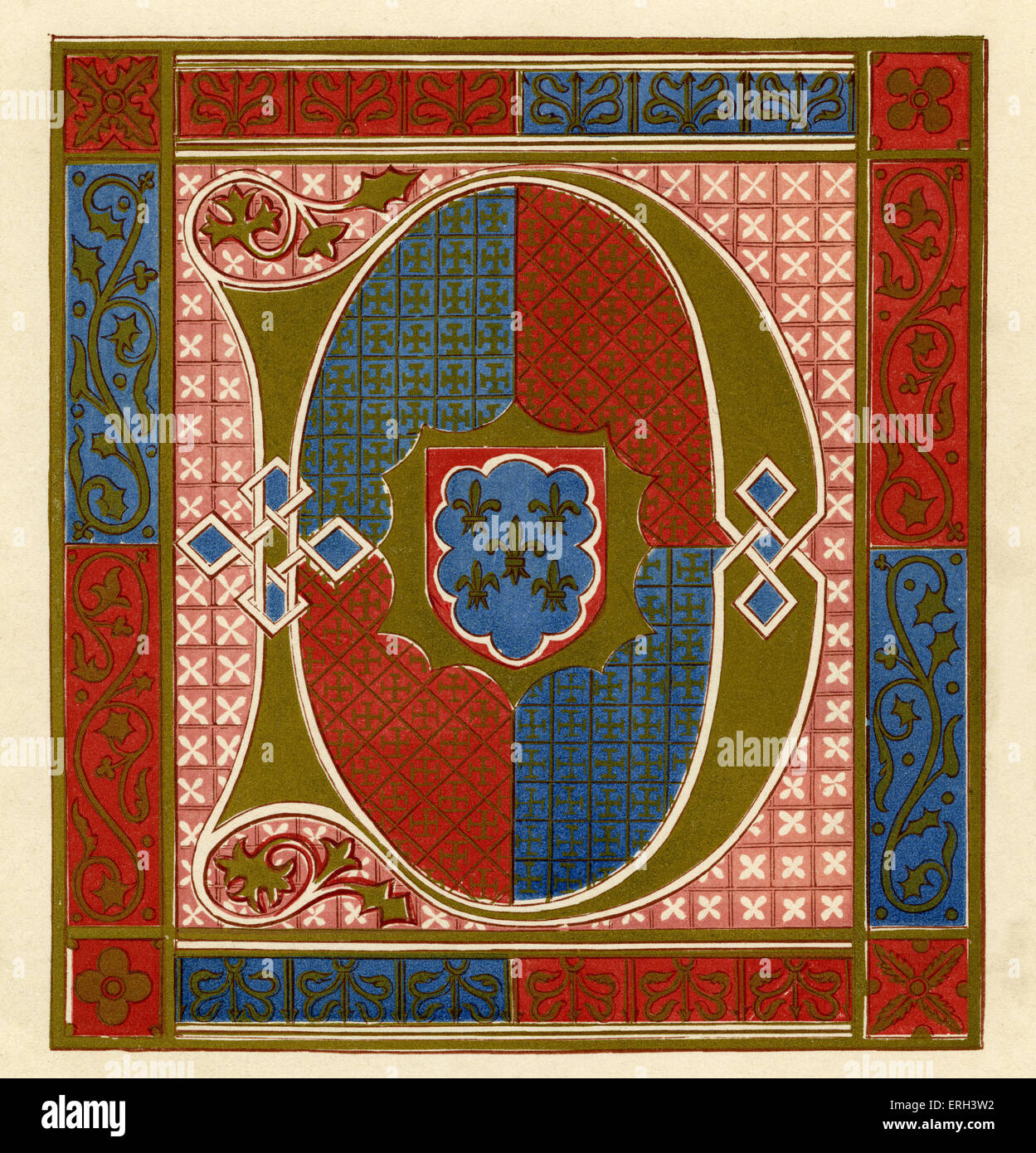 Illuminata lettera D dal "Libro d Ore' di St Louis. Il XIV secolo. (1886 fonte). Foto Stock