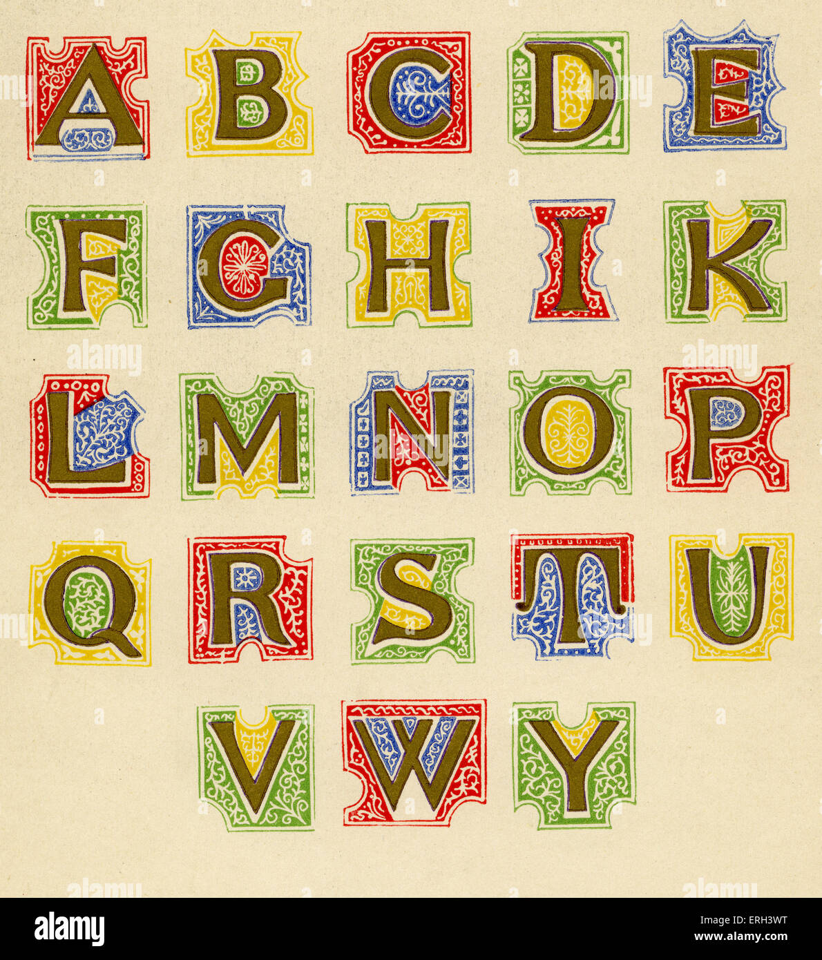 Italiano alfabeto illuminato. Xv secolo. (1886 fonte). Foto Stock