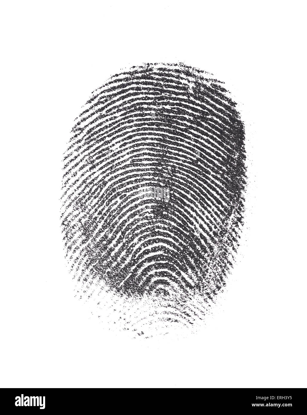 Nero singolo isolato di impronte digitali su bianco Foto Stock