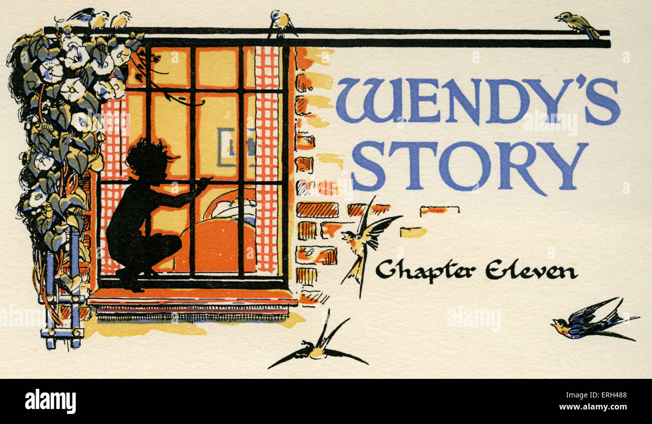 J. M. Barrie 's 'Peter Pan'. 'Peter Pan di ascoltare la storia in corrispondenza della finestra (Capitolo undici: Wendy's Story'). James Matthew Foto Stock