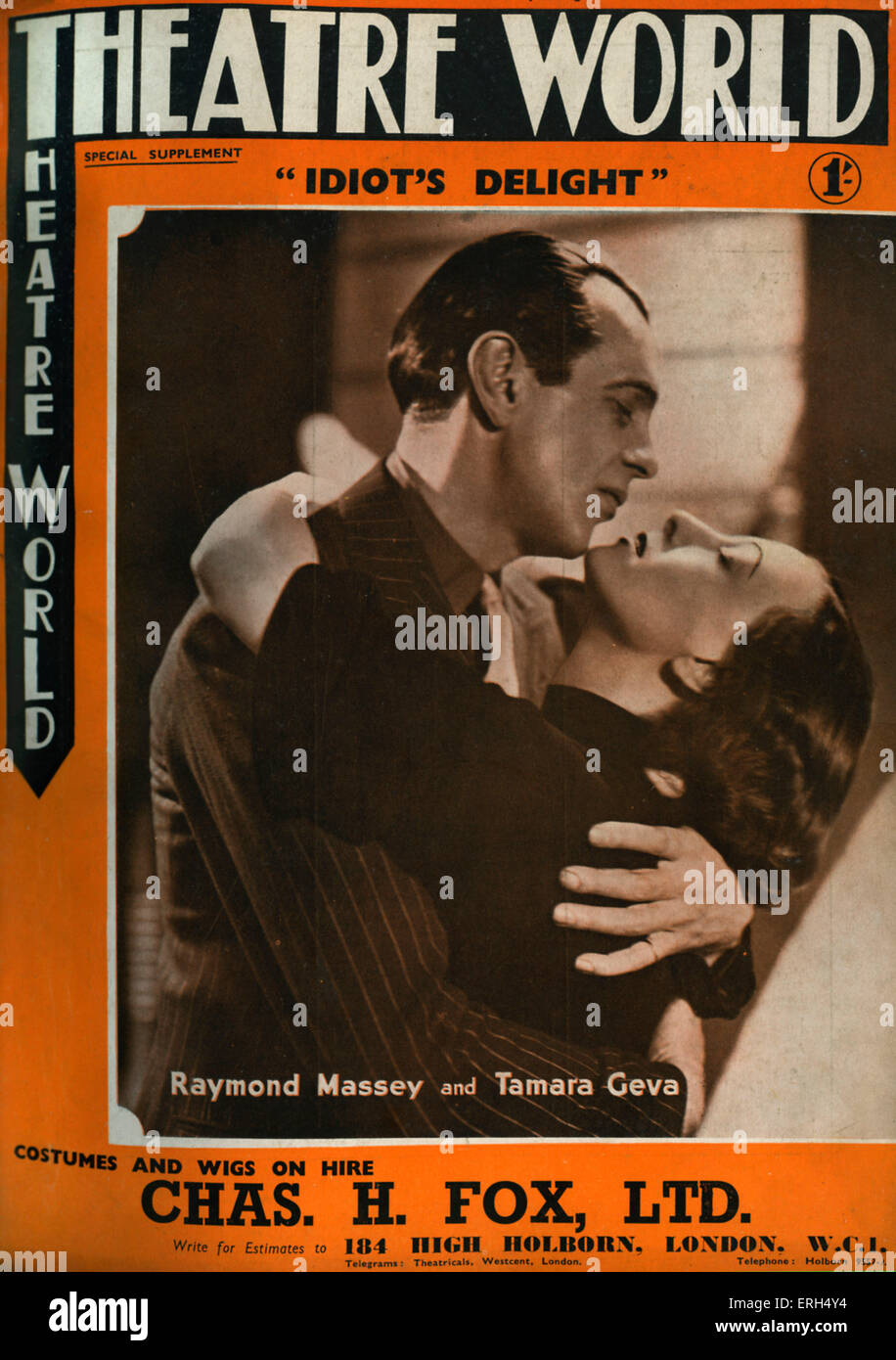"Idiot's Delight' di Robert E. Sherwood con Raymond Massey e Tamara Geva at Apollo Theatre, London, sul coperchio del Teatro Foto Stock