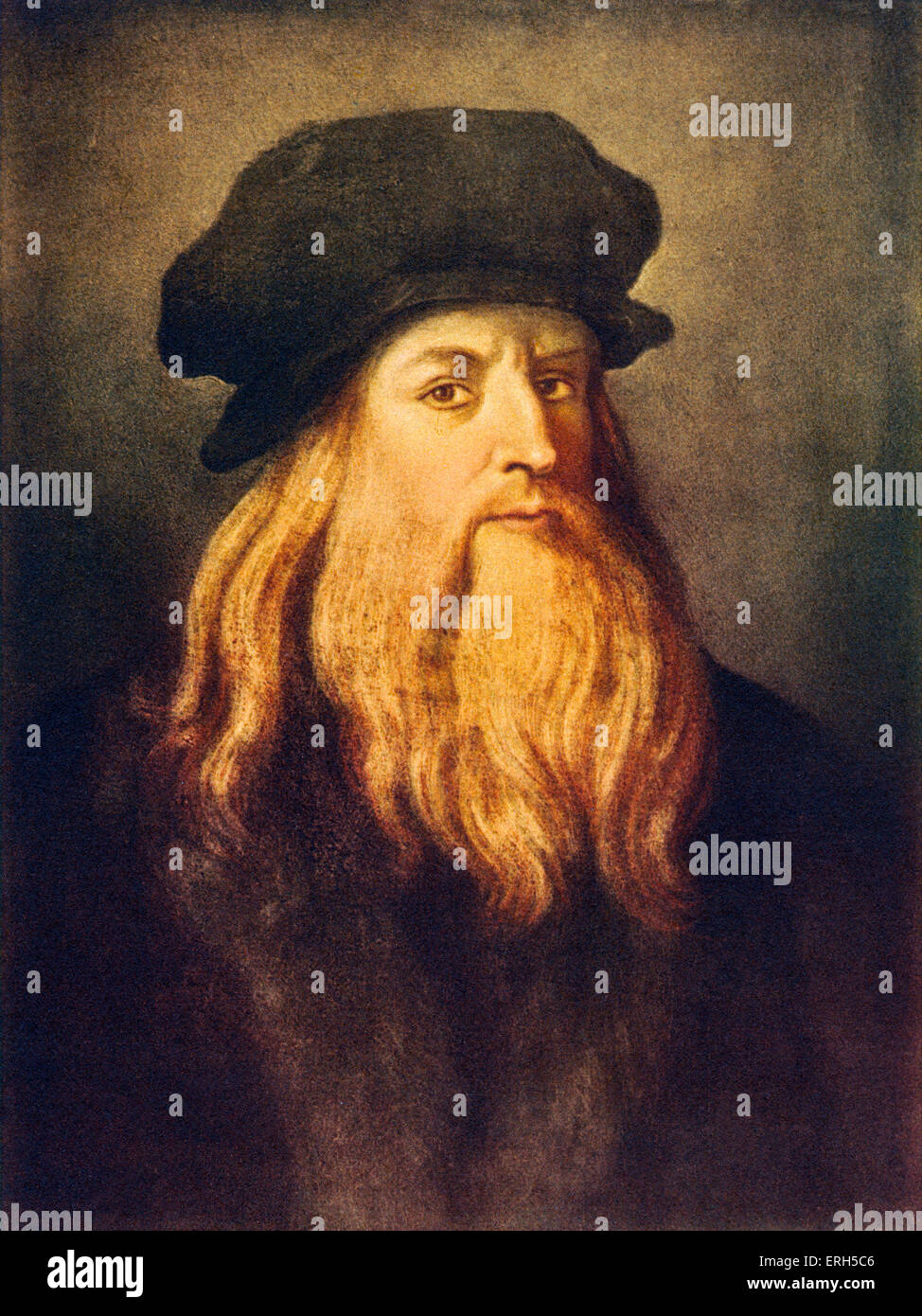 Leonardo da Vinci - ritratto di auto del rinascimento italiano pittore, scultore, scrittore, scienziato, architetto e ingegnere Foto Stock