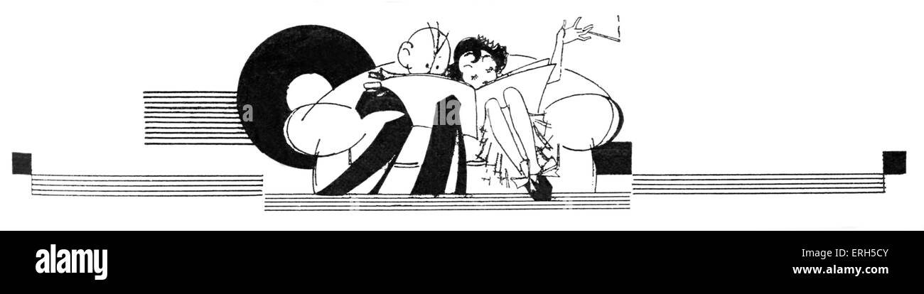 Accoppiare la lettura di giornale sul divano caricatura, 1930s. Foto Stock