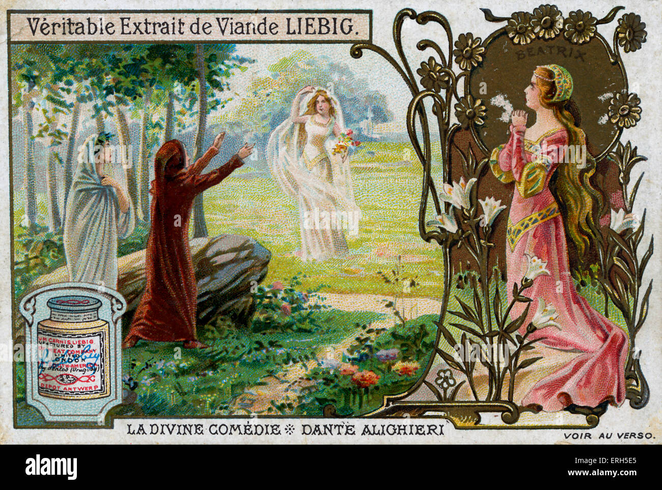 La Divina Commedia di Dante Alighieri - illustrazione di Liebig estratto di carne card da collezione. Scena raffigurante Dante raggiungendo il Foto Stock