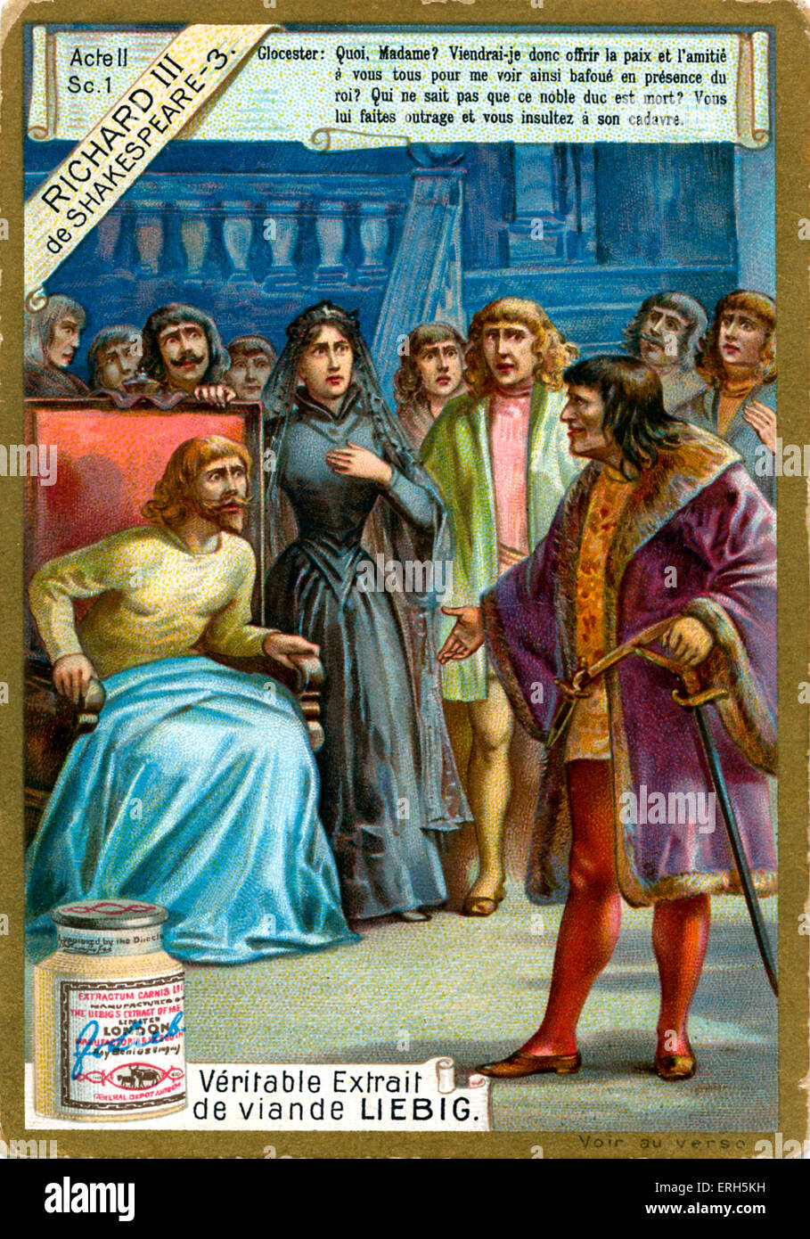 Richard III di William Shakespeare, atto 2 Scena 1. Gloucester informa il Re e la Regina che Clarence è morto. Annuncio pubblicitario Foto Stock