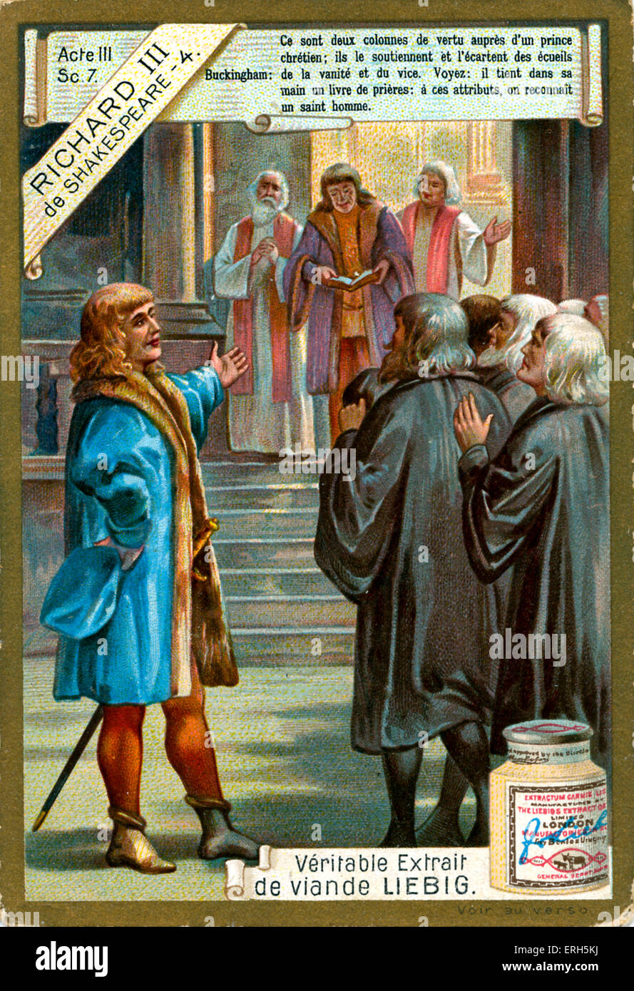 Richard III di William Shakespeare, atto 3 Scena 7. Buckingham lodi Gloucester la pietà. Pubblicità per la Liebig estratto di carne Foto Stock