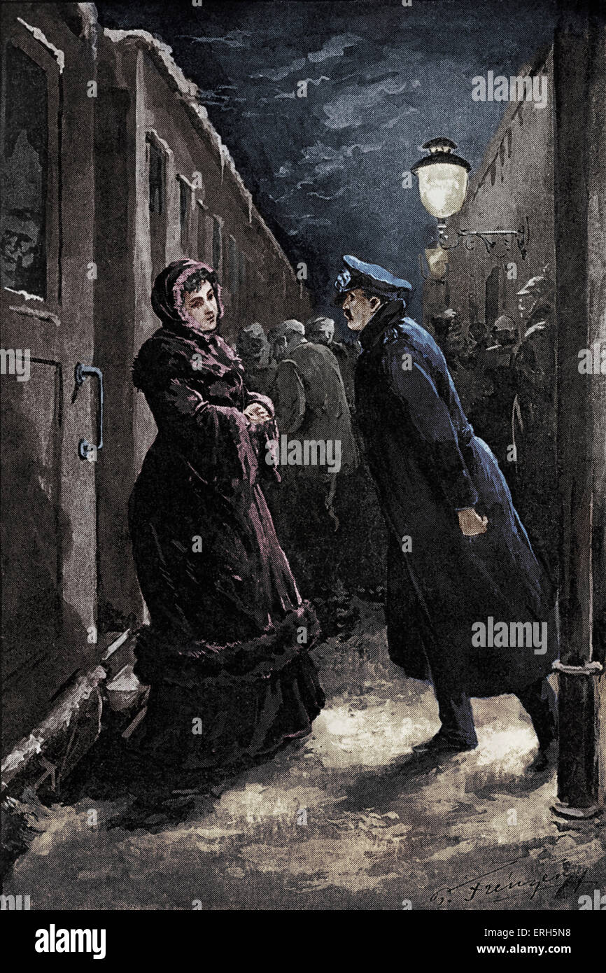 Anna Karenina da Nikolayevich Lev Tolstoj. Illustrazioni di Paolo Frenzeny. La didascalia recita: 'Vronsky incontra Anna alla Foto Stock