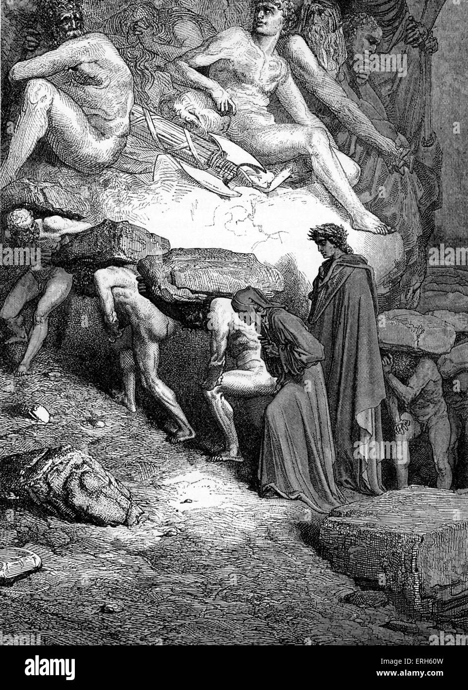 Dante di purgatorio, parte della sua Divina Commedia. Illustrazione di Gustave Doré. Didascalia: 'con pari passo, come buoi nella forcella, I, Foto Stock