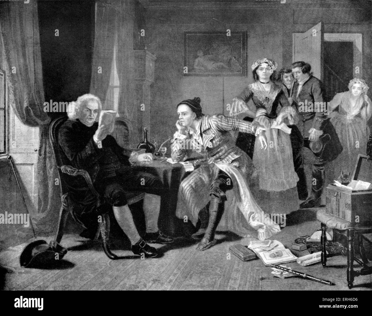 Dr Johnson la lettura del manoscritto di 'Il Vicario di Wakefield", scritto da Oliver Goldsmith. Scena dipinta da E M Ward. Samuel Foto Stock