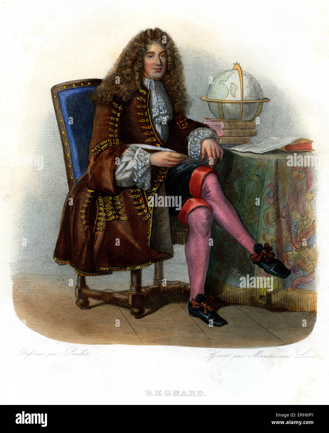 Jean-François Regnard. Lo scrittore francese, drammaturgo e poeta. 1656-1710. Incisione di Mauduison Léon, c.1866. Foto Stock