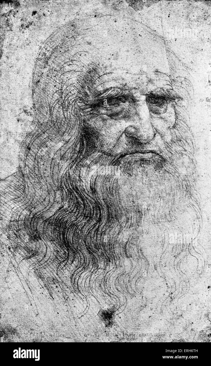 Leonardo da Vinci - dal ritratto di auto del rinascimento italiano pittore, scultore, scrittore, scienziato, architetto e ingegnere Foto Stock