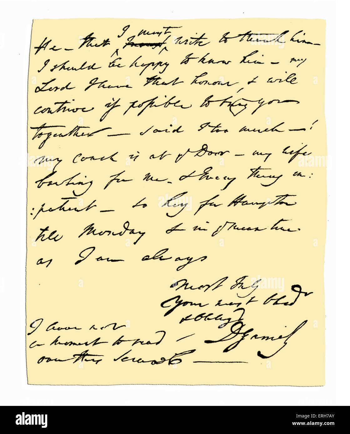 Autograph: Lettera da David Garrick per lo storico Edward Gibbon, ripetendo Signore Camden l'apprezzamento per il primo volume di Foto Stock
