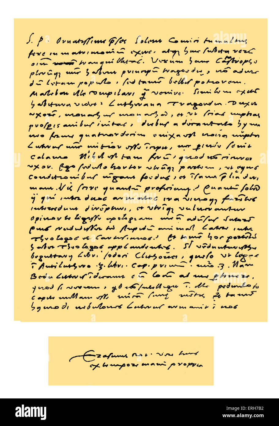 Autograph: lettera in latino dal desiderio di Erasmus Dr Nicholas Everaerts (presidente dell'Olanda), concernenti il matrimonio di Foto Stock