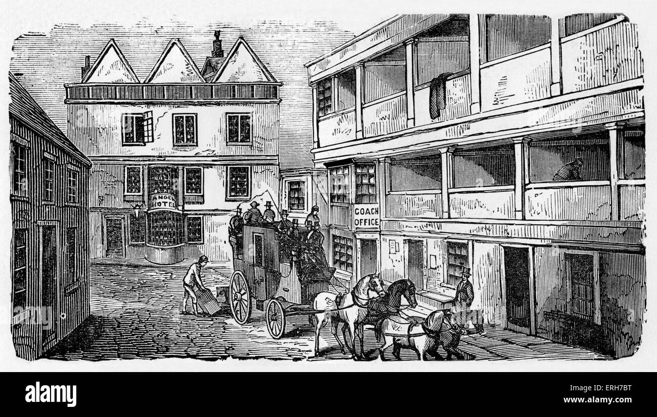 La storia del teatro britannico: inn cantiere usato come playhouse. Inizio inglese Elizabethan teatri creato in cantieri di locande che sono stati Foto Stock