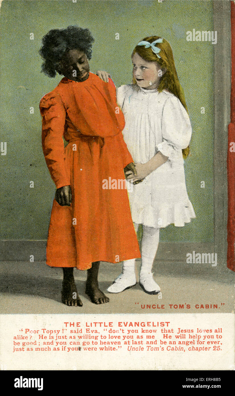 Capanna dello zio Tom di Harriet Beecher Stowe, romanziere americano e verità: 14 giugno 1811 - 1 luglio 1896. Raffigura due giovani Foto Stock