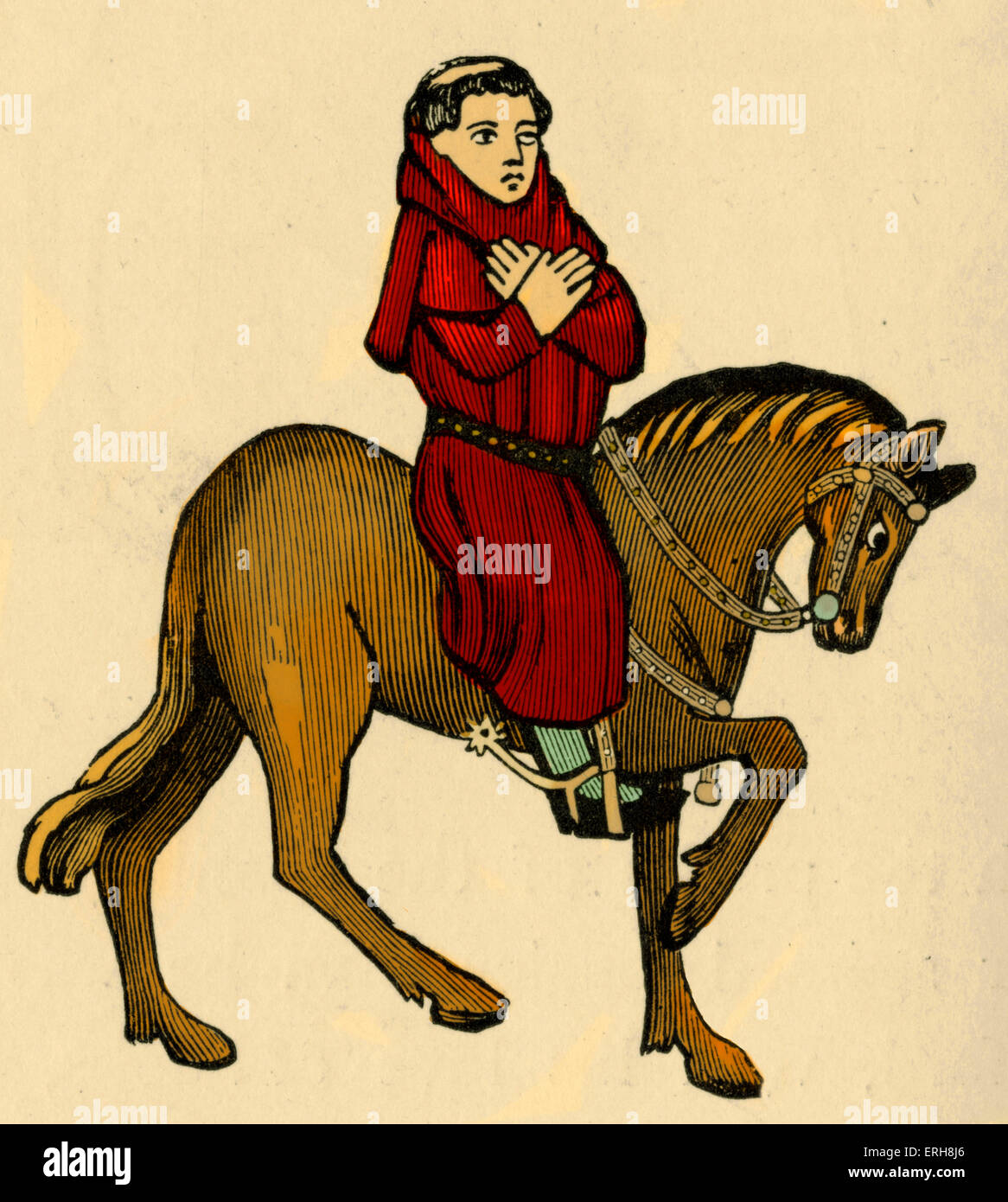 Geoffrey Chaucer ' s Canterbury Tales - Il Pievano a cavallo. Poeta inglese, c. 1343-1400. Ellesmere manoscritto di Foto Stock