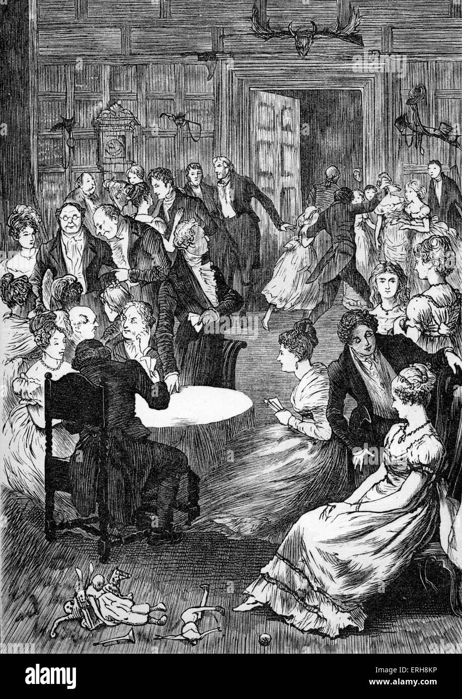 Il vecchio Natale da Washington Irving. La Vigilia di Natale la raccolta. Didascalia: 'L'azienda, che è stato assemblato in un grande vecchio hall' (p. 54). Le illustrazioni progettato da Randolph Caldecott e inciso da J.D.Cooper. Pubblicato 1882 da MacMillan & Co, Londra. WI: autore americano, saggista, biografo e storico del XIX secolo, 3 Aprile 1783 - 28 novembre 1859. Foto Stock