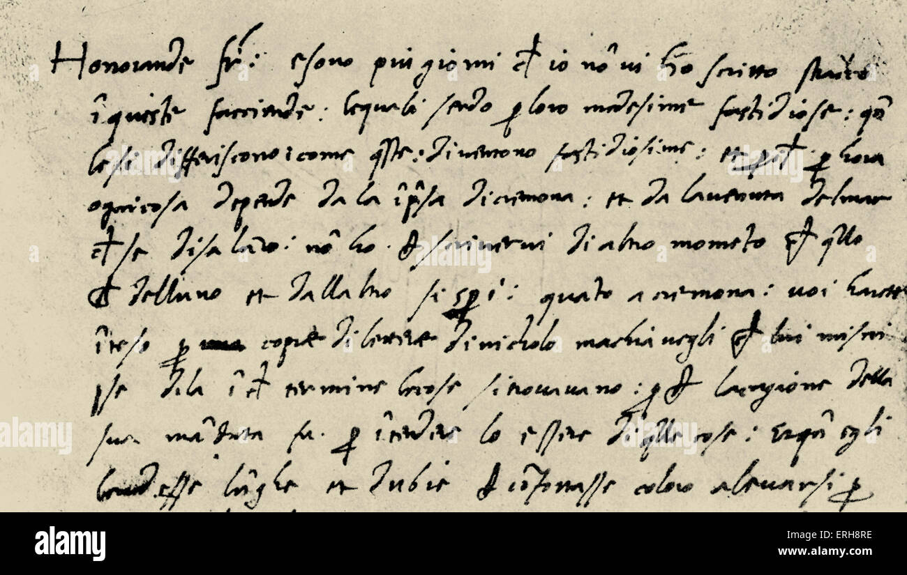 Lettera da Niccolò Machiavelli a Luigi Guiccardini per suo fratello Francesco Guiccardini. NM: Niccolò di Bernardo dei Foto Stock