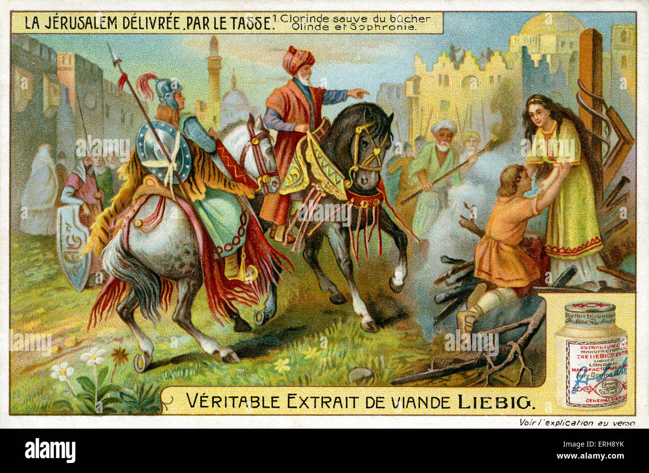 "Jerusalem Delivered byTorquato Tasso ('La Gerusalemme liberata"). Illustrazione del 1910. Clorinda salva Olinda e Sophronie Foto Stock