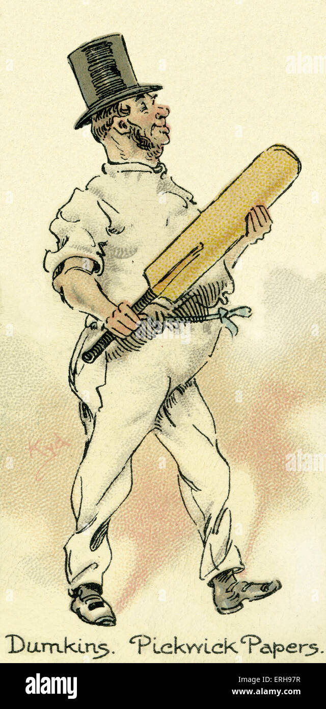 The Pickwick Papers da Charles Dickens. Illustrazione di Dumkins con il cricket bat. (L'illustrazione da giocatori di sigarette Foto Stock