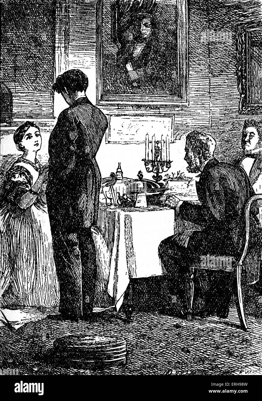 Tempi duri - romanzo di Charles Dickens. Illustrazione di Fred Walker (1840 - 1875) alla scena 'Mr Harthouse cenare presso il Foto Stock